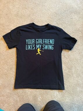 Kids Black Graphic Tee - 'Your Girlfriend Likes My Swing'